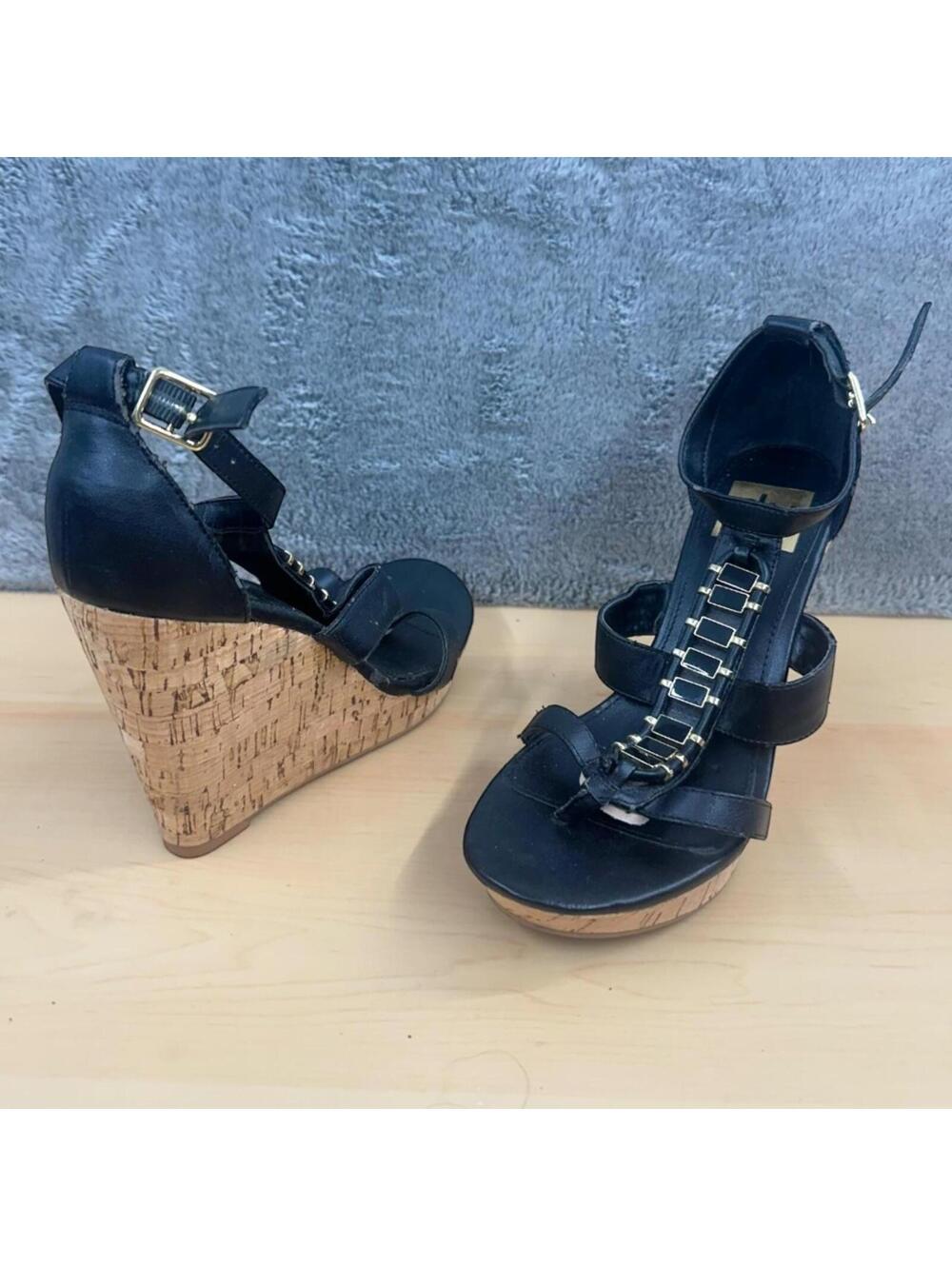 Dolce Vita's DV Black Cork Strappy Wedge Sandals